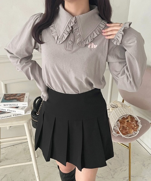 apres jour（アプレジュール）の「ロングスリーブフリルポロシャツ【ZOZOTOWN限定アイテム】（ポロシャツ・レディース・クリーム/グレー/ピンク・X-LARGE/フリー）」の2枚目の写真