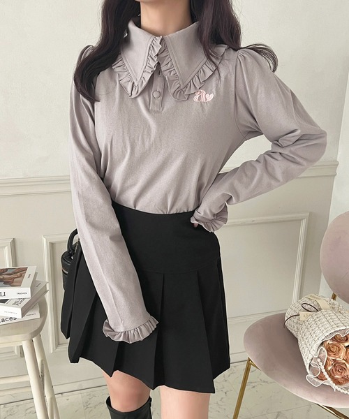 apres jour（アプレジュール）の「ロングスリーブフリルポロシャツ【ZOZOTOWN限定アイテム】（ポロシャツ・レディース・クリーム/グレー/ピンク・X-LARGE/フリー）」の8枚目の写真