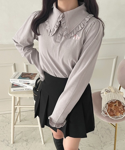 apres jour（アプレジュール）の「ロングスリーブフリルポロシャツ【ZOZOTOWN限定アイテム】（ポロシャツ・レディース・クリーム/グレー/ピンク・X-LARGE/フリー）」の10枚目の写真