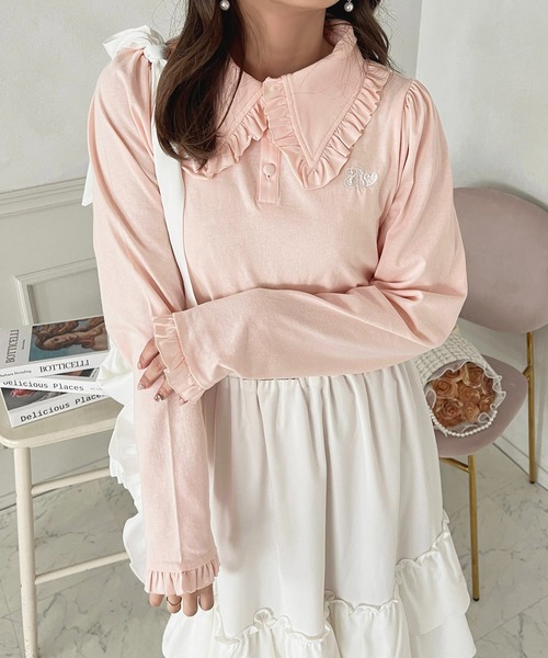 apres jour（アプレジュール）の「ロングスリーブフリルポロシャツ【ZOZOTOWN限定アイテム】（ポロシャツ・レディース・クリーム/グレー/ピンク・X-LARGE/フリー）」の4枚目の写真