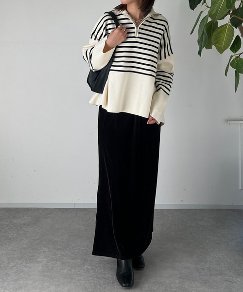 un dix cors（アンディコール）の「ベロアバイヤスロングスカート（スカート・レディース・チャコールグレー/グレー・FREE）」の3枚目の写真