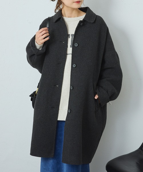 PUAL CE CIN（ピュアルセシン）の「ウール混リバーコート（ステンカラーコート・レディース・チャコールグレー/モカ/チェック・FREE）」の21枚目の写真