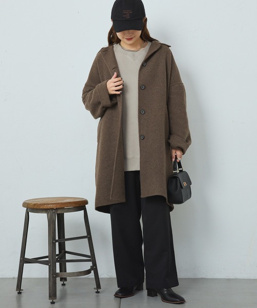 PUAL CE CIN（ピュアルセシン）の「ウール混リバーコート（ステンカラーコート・レディース・チャコールグレー/モカ/チェック・FREE）」の12枚目の写真