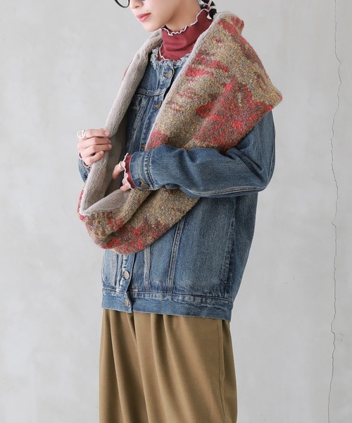 osharewalker（オシャレウォーカー）の「『ジャカードニットスヌード』（ネックウォーマー/スヌード・レディース・ブルー/レッド・FREE）」の2枚目の写真