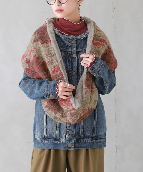 osharewalker（オシャレウォーカー）の「『ジャカードニットスヌード』（ネックウォーマー/スヌード・レディース・ブルー/レッド・FREE）」の4枚目の写真