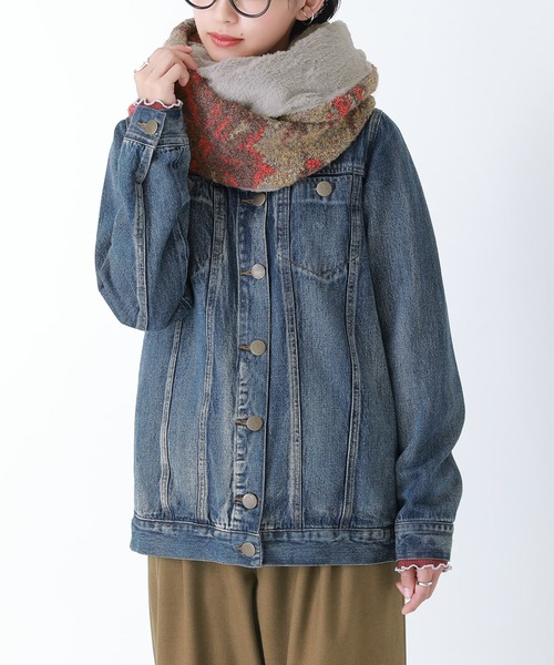 osharewalker（オシャレウォーカー）の「『ジャカードニットスヌード』（ネックウォーマー/スヌード・レディース・ブルー/レッド・FREE）」の5枚目の写真