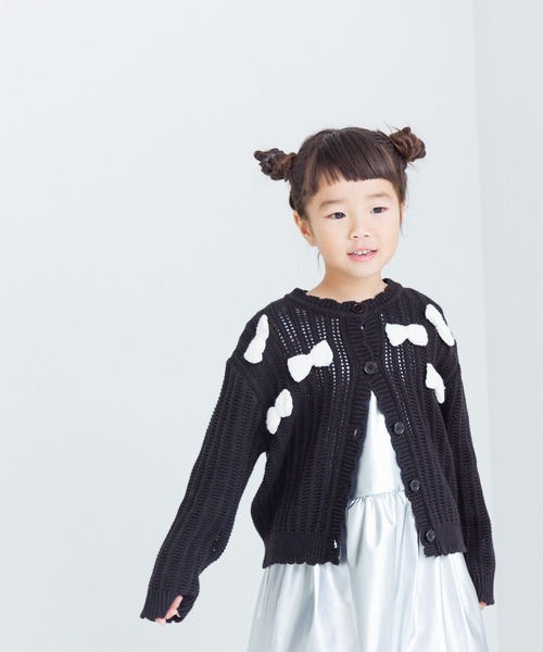 LOWRYS FARM（ローリーズファーム）の「リボンモチーフカーディガン　983904（カーディガン/ボレロ・キッズ・ピンク/ブラック/ホワイト・130cm/120cm/150cm/140cm/110cm）」の3枚目の写真