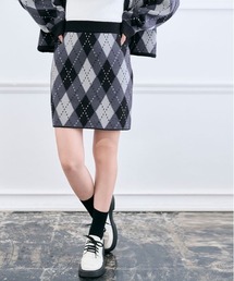 美品】PEARLY GATES アーガイル柄＋モール ニットスカート 膝丈 M