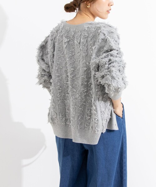 Rie Miller（リエミラー）の「《手洗い可能》カットジャガードVネックカーディガン（カーディガン/ボレロ・レディース・ネイビー/ホワイト/ライトブルー/ブラック/ライトグレー・38）」の9枚目の写真