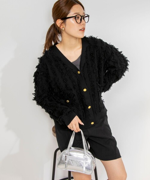 Rie Miller（リエミラー）の「《手洗い可能》カットジャガードVネックカーディガン（カーディガン/ボレロ・レディース・ネイビー/ホワイト/ライトブルー/ブラック/ライトグレー・38）」の17枚目の写真