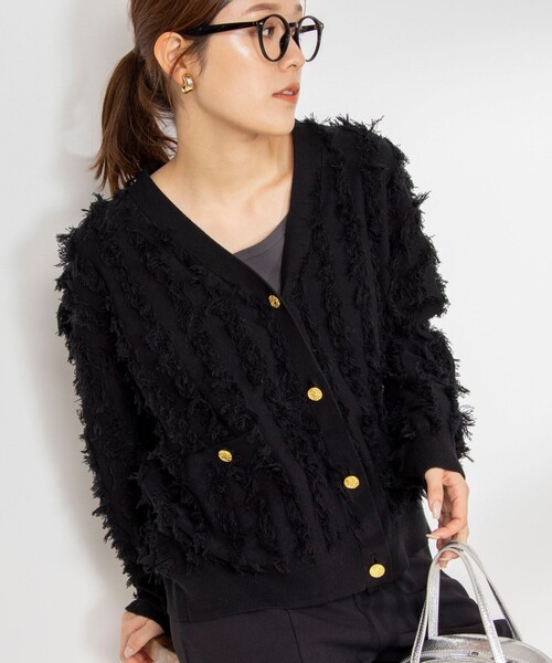 美品　25SS　Rie Miller　洗える 金ボタンVネックカーディガン　黒 美品 25SS Rie Miller 洗える 金ボタンVネックカーディガン 黒