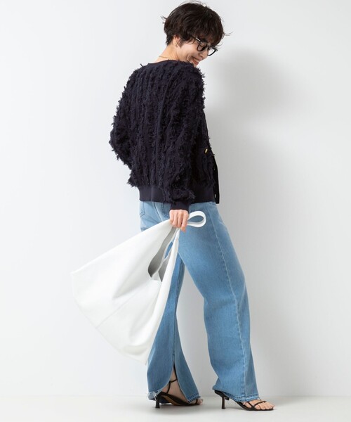 Rie Miller（リエミラー）の「《手洗い可能》カットジャガードVネックカーディガン（カーディガン/ボレロ・レディース・ネイビー/ホワイト/ライトブルー/ブラック/ライトグレー・38）」の21枚目の写真