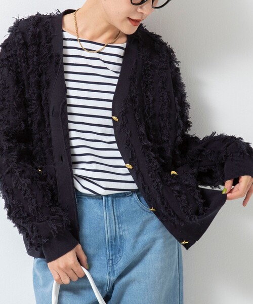 セール】《手洗い可能》カットジャガードVネックカーディガン