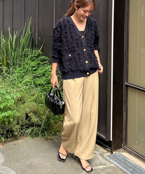 セール】《手洗い可能》カットジャガードVネックカーディガン