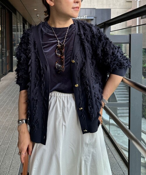 セール】《手洗い可能》カットジャガードVネックカーディガン