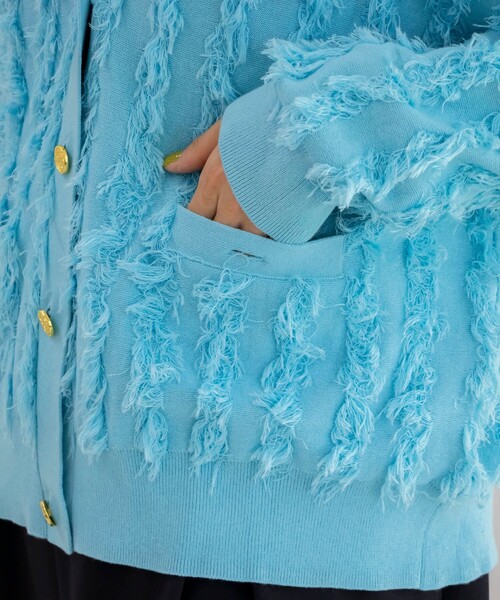 セール】《手洗い可能》カットジャガードVネックカーディガン