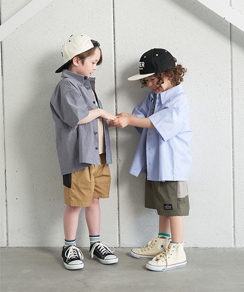 b・ROOM(ビールーム)の「ビッグシルエットアソート半袖シャツ(シャツ/ブラウス・キッズ・ターコイズブルー/サックスブルー/ライトブルー/ブラック/モスグリーン/ベージュ/マスタード/ネイビー/ラベンダー/チャコール・100cm/110cm/120cm/130cm/140cm/150cm)」の20枚目の写真