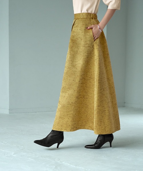 STYLE DELI(スタイルデリ)の「【LUXE】微光沢ジャガードマキシ丈タックスカート/95cm(スカート・レディース・グレー/ブラック/イエロー・M/S)」の6枚目の写真