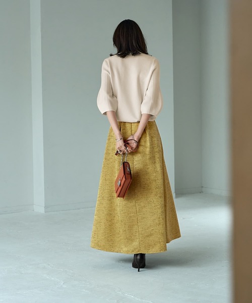 STYLE DELI(スタイルデリ)の「【LUXE】微光沢ジャガードマキシ丈タックスカート/95cm(スカート・レディース・グレー/ブラック/イエロー・M/S)」の7枚目の写真