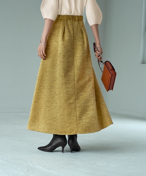 STYLE DELI(スタイルデリ)の「【LUXE】微光沢ジャガードマキシ丈タックスカート/95cm(スカート・レディース・グレー/ブラック/イエロー・M/S)」の8枚目の写真