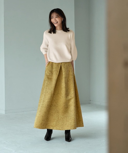 STYLE DELI(スタイルデリ)の「【LUXE】微光沢ジャガードマキシ丈タックスカート/95cm(スカート・レディース・グレー/ブラック/イエロー・M/S)」の12枚目の写真