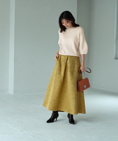 STYLE DELI(スタイルデリ)の「【LUXE】微光沢ジャガードマキシ丈タックスカート/95cm(スカート・レディース・グレー/ブラック/イエロー・M/S)」の4枚目の写真