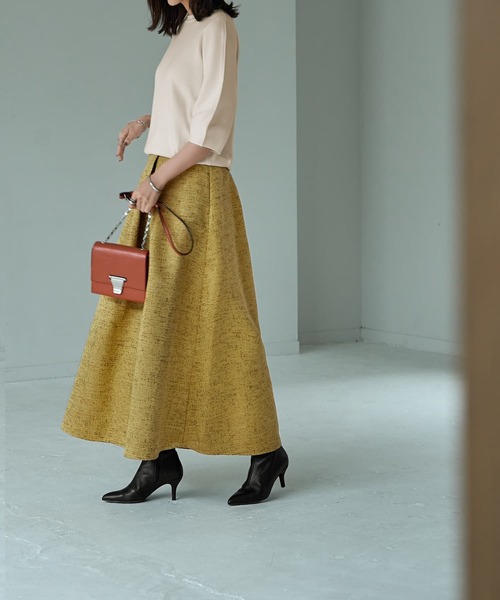 STYLE DELI(スタイルデリ)の「【LUXE】微光沢ジャガードマキシ丈タックスカート/95cm(スカート・レディース・グレー/ブラック/イエロー・M/S)」の5枚目の写真