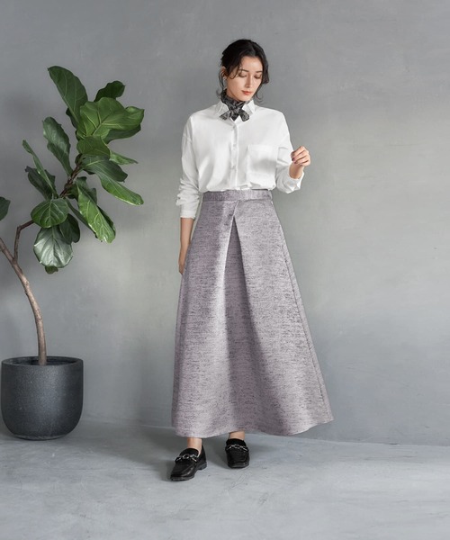 STYLE DELI(スタイルデリ)の「【LUXE】微光沢ジャガードマキシ丈タックスカート/95cm(スカート・レディース・グレー/ブラック/イエロー・M/S)」の18枚目の写真
