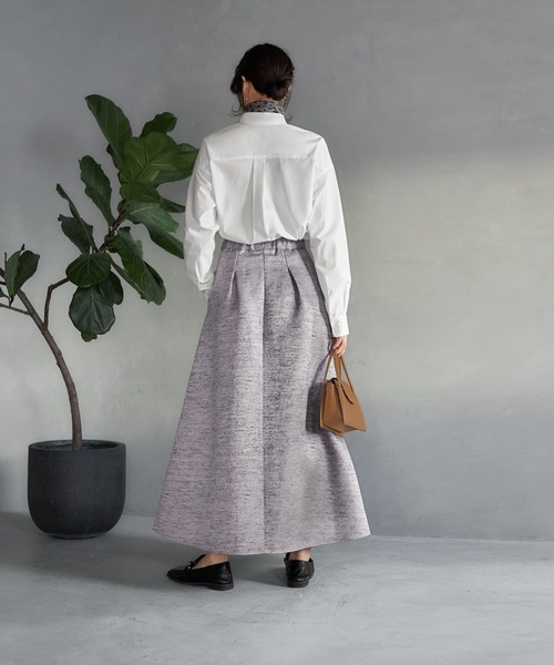 STYLE DELI(スタイルデリ)の「【LUXE】微光沢ジャガードマキシ丈タックスカート/95cm(スカート・レディース・グレー/ブラック/イエロー・M/S)」の21枚目の写真