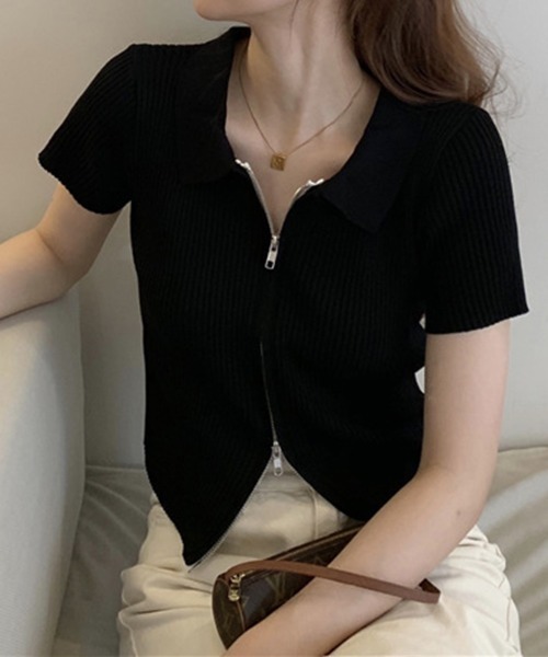 Miniministore(ミニミニストア)の「ニットトップス 半袖 リブ編み 無地(カーディガン/ボレロ・レディース・ホワイト/ブルー/ブラック・FREE)」の8枚目の写真