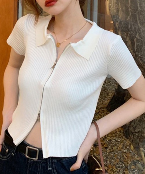 Miniministore(ミニミニストア)の「ニットトップス 半袖 リブ編み 無地(カーディガン/ボレロ・レディース・ホワイト/ブルー/ブラック・FREE)」の12枚目の写真