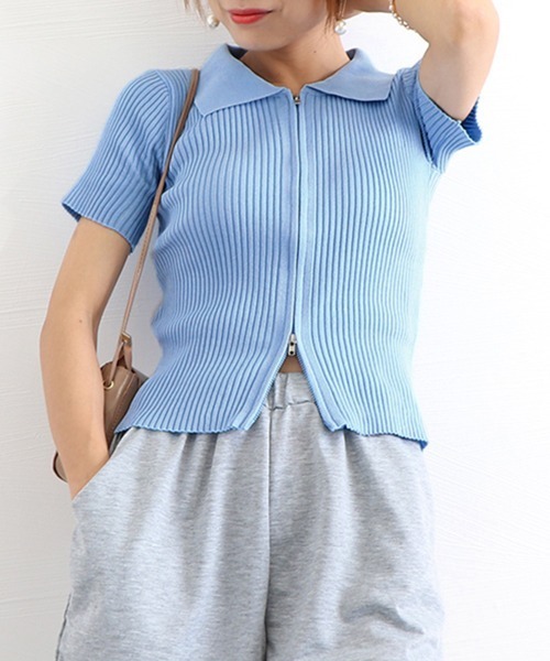 Miniministore(ミニミニストア)の「ニットトップス 半袖 リブ編み 無地(カーディガン/ボレロ・レディース・ホワイト/ブルー/ブラック・FREE)」の13枚目の写真