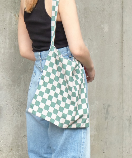 ENCIRCLE(エンサークル)の「【ENCIRCLE/エンサークル】Block check bag/ブロックチェックバック(エコバッグ/サブバッグ・レディース・ライトグリーン/ブラウン・FREE)」の1枚目の写真