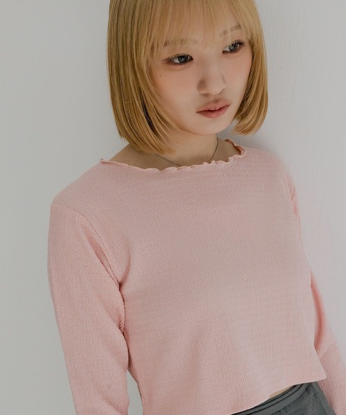 mimi toujours（ミミトゥジュール）の「メロウデザイン クロップド シアー トップス mimi toujours×nono（Tシャツ/カットソー・レディース・アイボリー/ブラック/ピンク・M）」の4枚目の写真