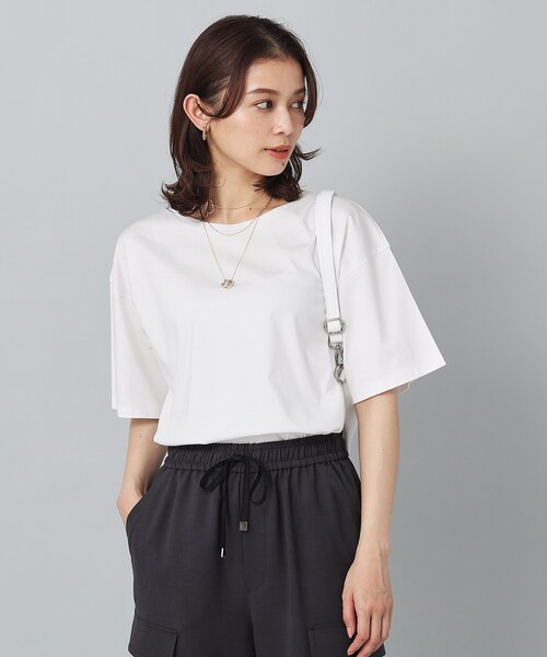 UNTITLED(アンタイトル)の「◆【接触冷感/抗菌防臭/洗える】アイスクリアコットン 5分袖Tシャツ(Tシャツ/カットソー・レディース・オフホワイト/チャコールグレー/ブラック・00/02/04/44/48/50)」の2枚目の写真