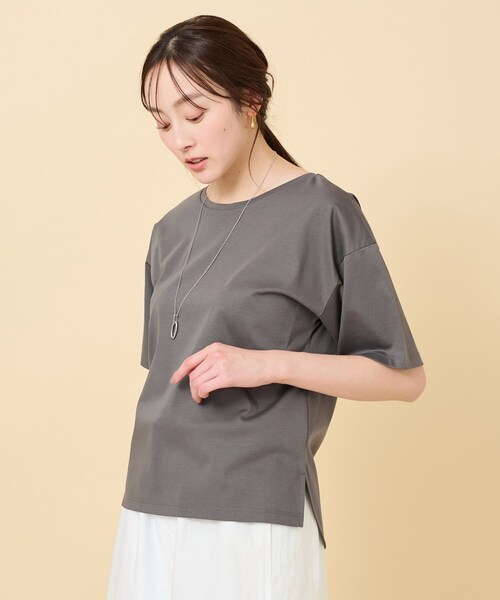 UNTITLED(アンタイトル)の「◆【接触冷感/抗菌防臭/洗える】アイスクリアコットン 5分袖Tシャツ(Tシャツ/カットソー・レディース・オフホワイト/チャコールグレー/ブラック・00/02/04/44/48/50)」の3枚目の写真