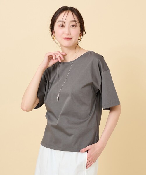 UNTITLED(アンタイトル)の「◆【接触冷感/抗菌防臭/洗える】アイスクリアコットン 5分袖Tシャツ(Tシャツ/カットソー・レディース・オフホワイト/チャコールグレー/ブラック・00/02/04/44/48/50)」の7枚目の写真