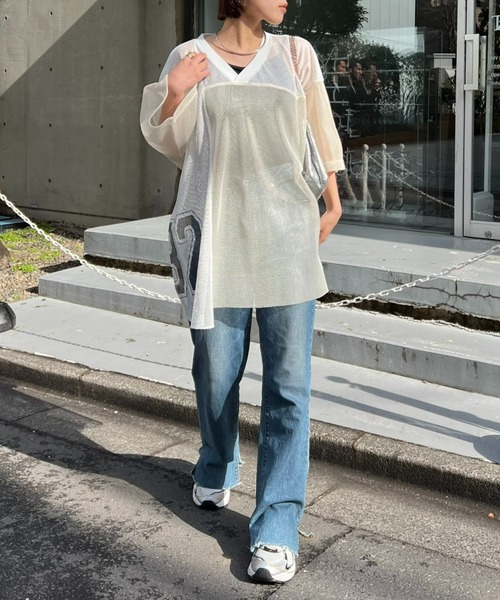 [美品] etsinta リメイクメッシュ　オーバーユニフォーム XL レッド etsinta（エシンタ）の「【etsinta／エシンタ】リメイク
