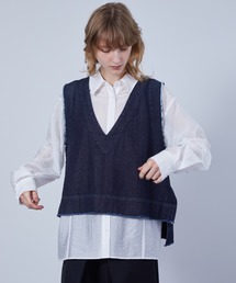 ELOOPS（イーループス）の「【ELOOPS】カットオフフリンジ ニュアンスデニムベスト（ベスト）」