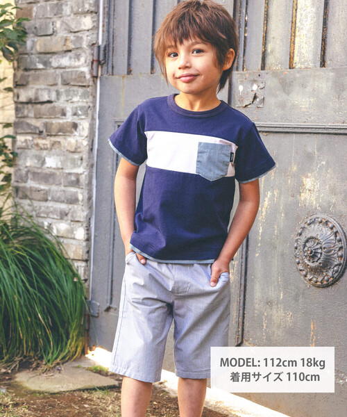 BeBe（ベベ）の「【お揃い】ギンガムチェックポケット配色天竺Tシャツ(90~150cm)（Tシャツ/カットソー・キッズ・グリーン/ネイビー・130cm/120cm/110cm/140cm/100cm/150cm/90cm）」の22枚目の写真