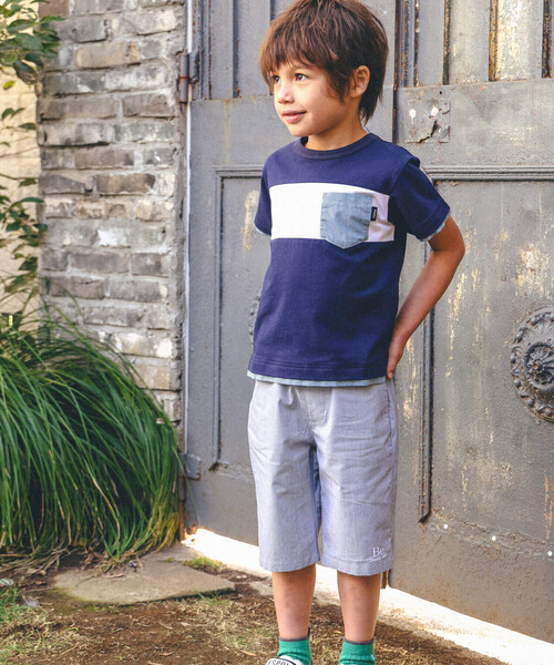 BeBe（ベベ）の「【お揃い】ギンガムチェックポケット配色天竺Tシャツ(90~150cm)（Tシャツ/カットソー・キッズ・グリーン/ネイビー・130cm/120cm/110cm/140cm/100cm/150cm/90cm）」の21枚目の写真