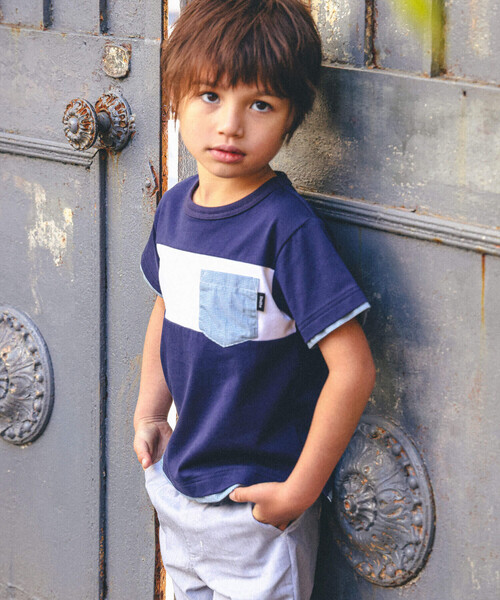 BeBe（ベベ）の「【お揃い】ギンガムチェックポケット配色天竺Tシャツ(90~150cm)（Tシャツ/カットソー・キッズ・グリーン/ネイビー・130cm/120cm/110cm/140cm/100cm/150cm/90cm）」の20枚目の写真