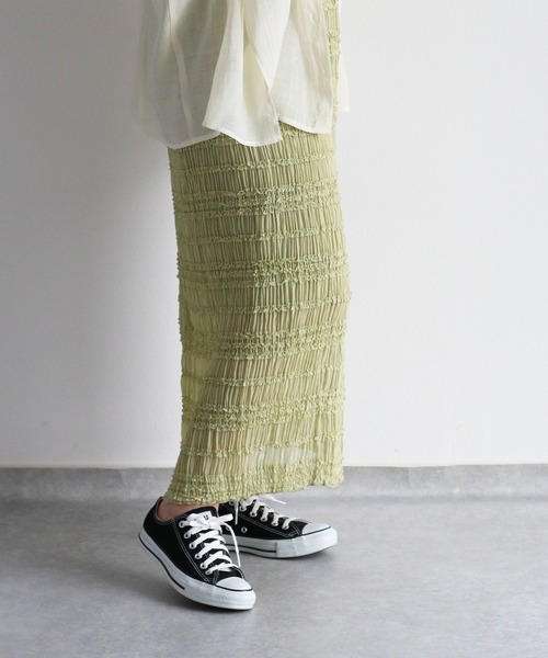cepo（セポ）の「プリーツシフォンナロースカート（スカート・レディース・ブラック/オフホワイト/グリーン・M）」の21枚目の写真