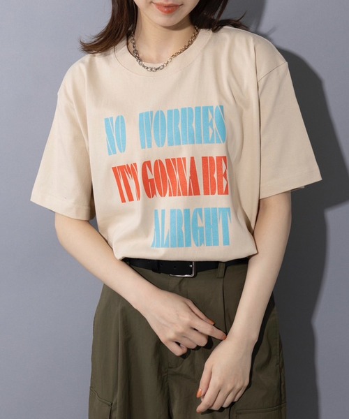 THE FINAL VIEW(ザファイナルビュー)の「【THE FINAL VIEW】NO WORRIES Vintage message logo print T-shirt unisex ビンテージ メッセージロゴプリントTシャツ ユニセックス(Tシャツ/カットソー・メンズ・ベビーピンク/グレイッシュブルー/ホワイト/スミクロ/ベージュ・S/M/L/XL)」の1枚目の写真