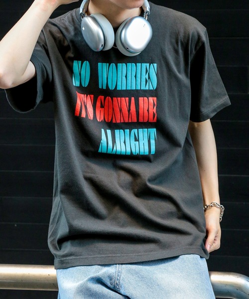 THE FINAL VIEW(ザファイナルビュー)の「【THE FINAL VIEW】NO WORRIES Vintage message logo print T-shirt unisex ビンテージ メッセージロゴプリントTシャツ ユニセックス(Tシャツ/カットソー・メンズ・ベビーピンク/グレイッシュブルー/ホワイト/スミクロ/ベージュ・S/M/L/XL)」の3枚目の写真