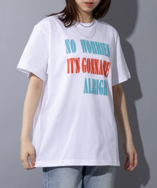 THE FINAL VIEW(ザファイナルビュー)の「【THE FINAL VIEW】NO WORRIES Vintage message logo print T-shirt unisex ビンテージ メッセージロゴプリントTシャツ ユニセックス(Tシャツ/カットソー・メンズ・ベビーピンク/グレイッシュブルー/ホワイト/スミクロ/ベージュ・S/M/L/XL)」の16枚目の写真