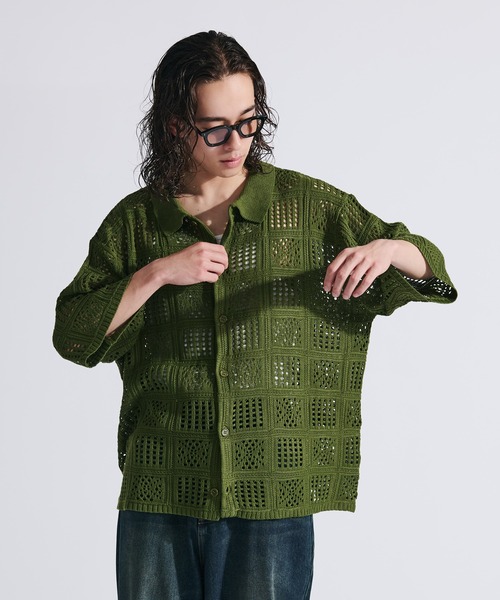 【Knuth Marf】crochet knit shirt/クロシェットニット Knuth Marf - crochet knit shirt / クロシェ ニットシャツ