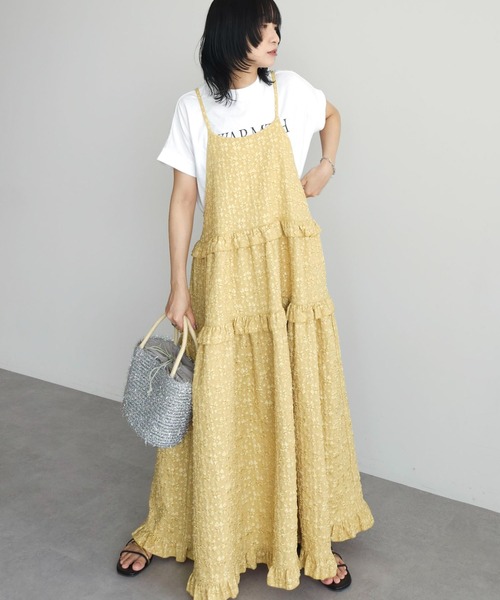 Petit fleur(プチフルール)の「・Petit Fleurフラワージャカードキャミワンピ(ワンピース・レディース・ライトグレー/イエロー/ブルー/ブラック・FREE)」の4枚目の写真