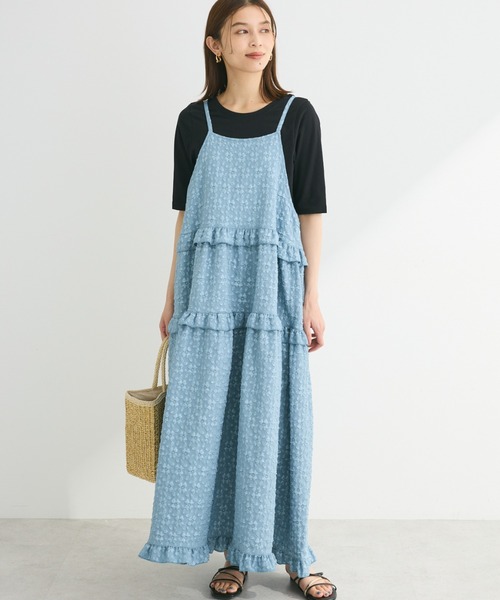 Petit fleur(プチフルール)の「・Petit Fleurフラワージャカードキャミワンピ(ワンピース・レディース・ライトグレー/イエロー/ブルー/ブラック・FREE)」の3枚目の写真