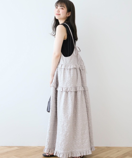 Petit fleur(プチフルール)の「・Petit Fleurフラワージャカードキャミワンピ(ワンピース・レディース・ライトグレー/イエロー/ブルー/ブラック・FREE)」の2枚目の写真